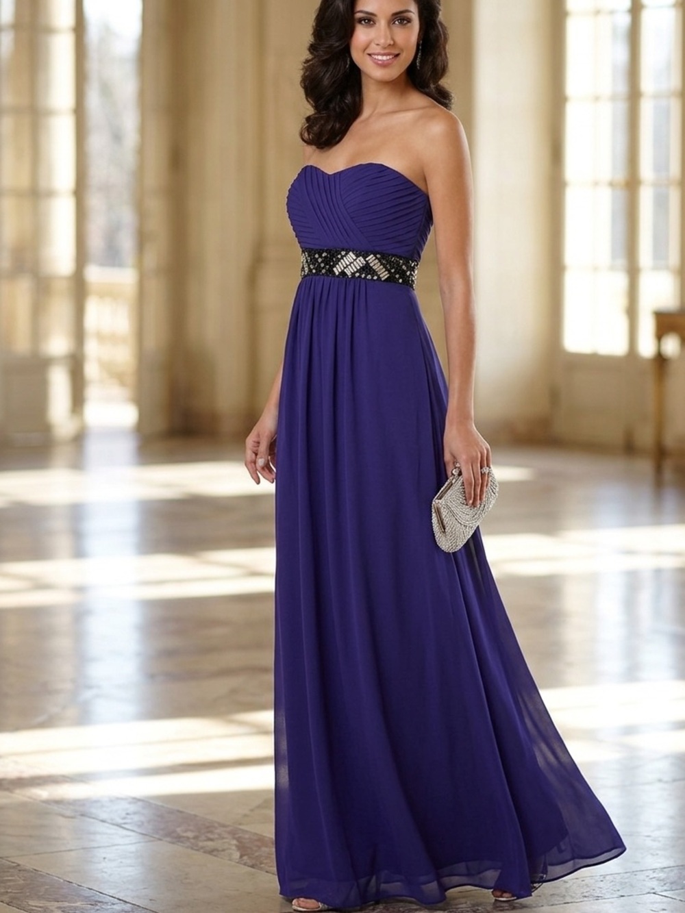 Lola Strapless Maxi Dress Embellished Rhinestone Evening Event Dance Wedding